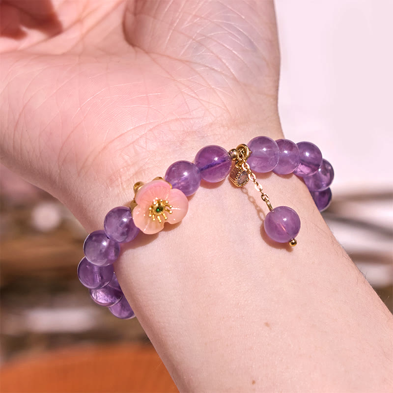 Bracelet de guérison en améthyste et fleur de pêcher de 8 mm