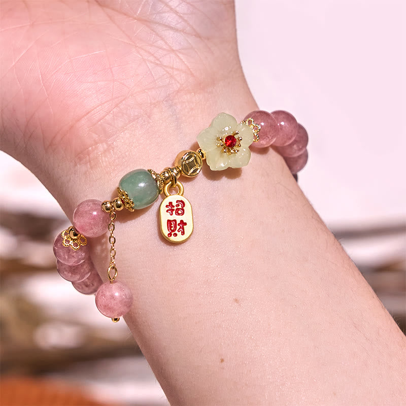 8mm Strawberry Quartz Fu Character Spiritual Bracelet