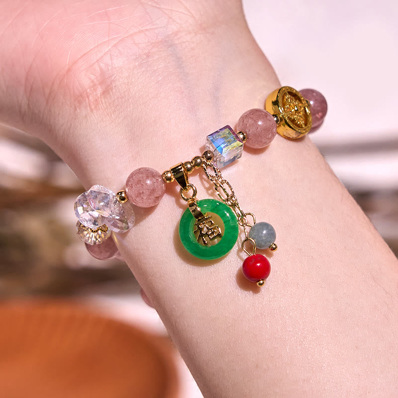 8mm Strawberry Quartz Jade Fu Character Healing Bracelet