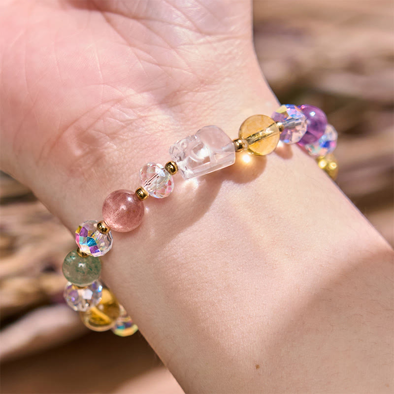 Unisex Pixiu Bracelet with White Crystal Citrine & Amethyst Gems