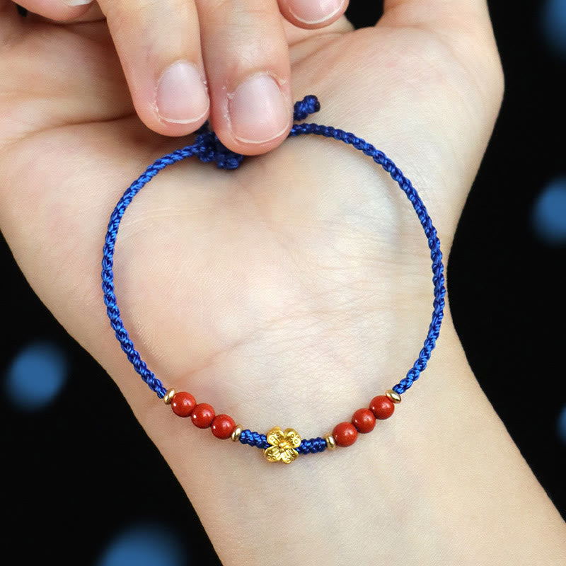Garnet Copper Flower Bracelet on Blue String | Healing Sounds