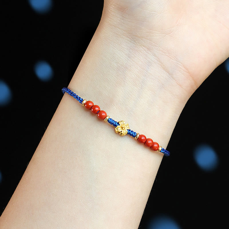 Garnet Copper Flower Bracelet on Blue String | Healing Sounds