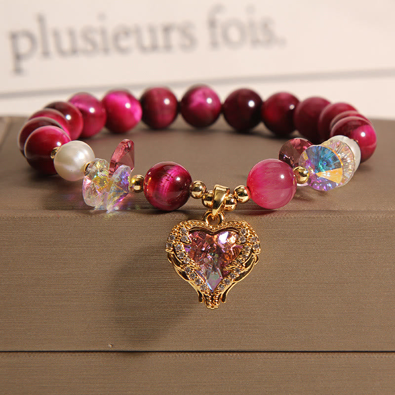 14-16cm Red Tiger Eye & Amethyst Heart Calm Bracelet