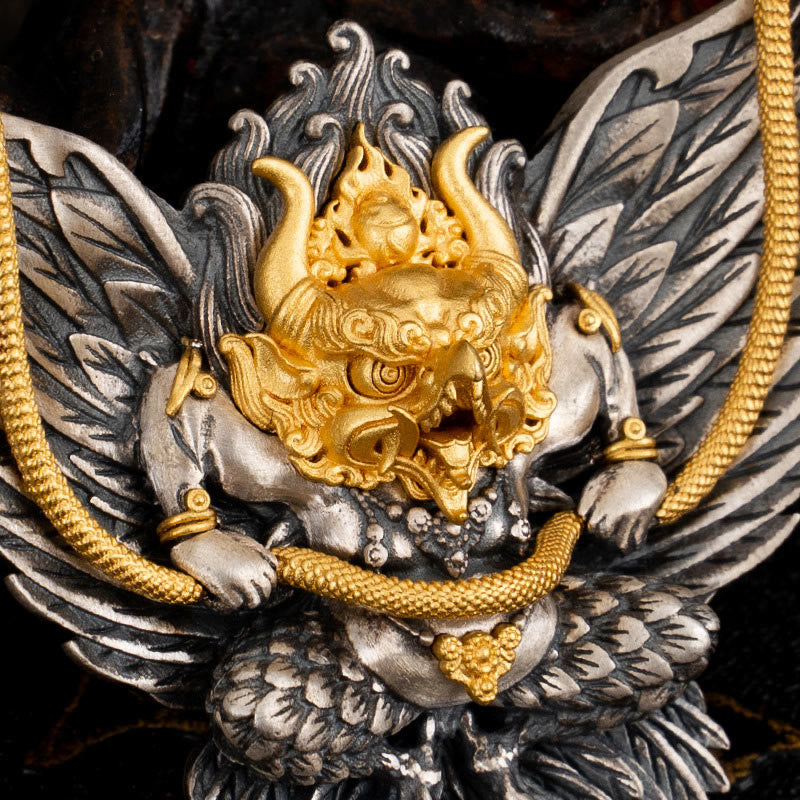 925 Sterling Silver Tibetan Garuda Bird Dragon Snake Wisdom Necklace