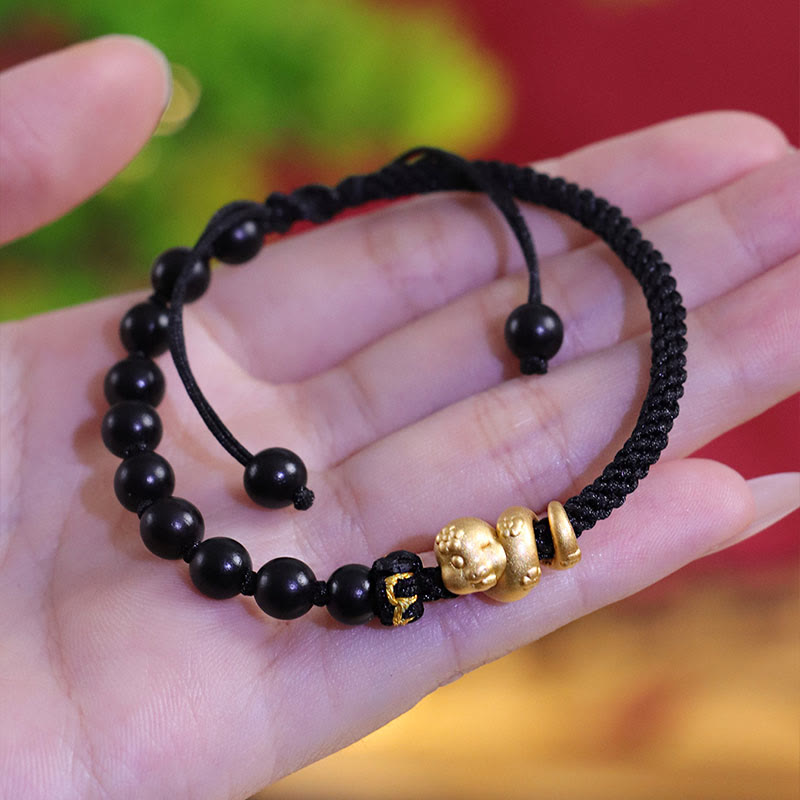 6mm Small Leaf Red Sandalwood Protection Bracelet with Red Rope - Unisex