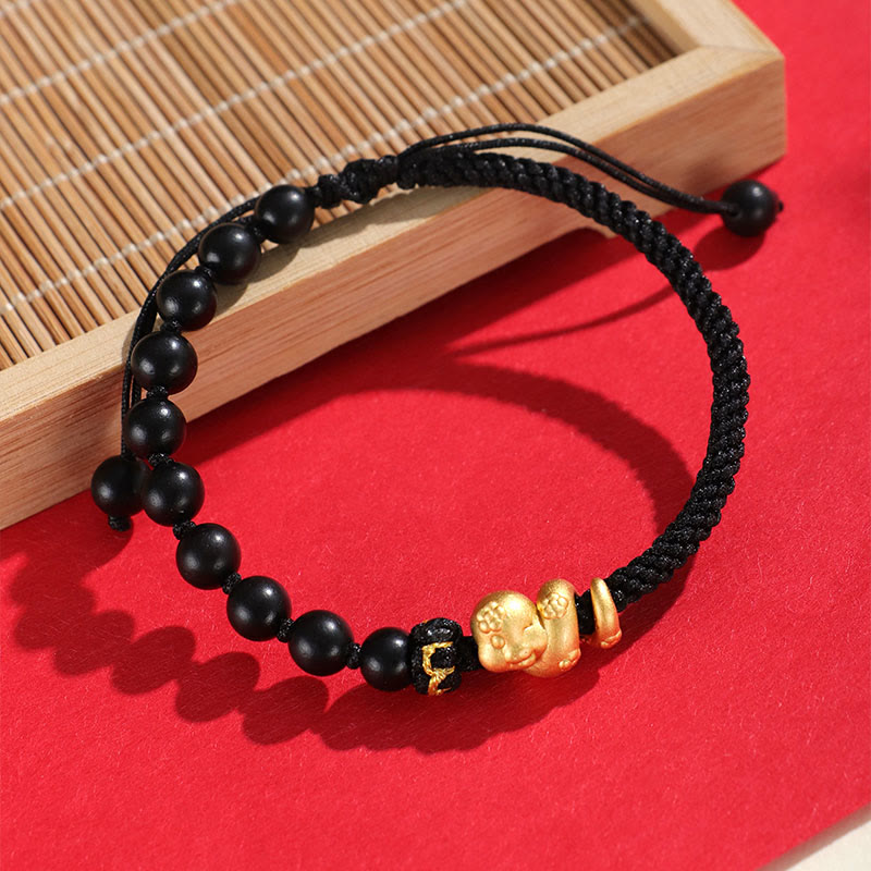 6mm Small Leaf Red Sandalwood Protection Bracelet with Red Rope - Unisex