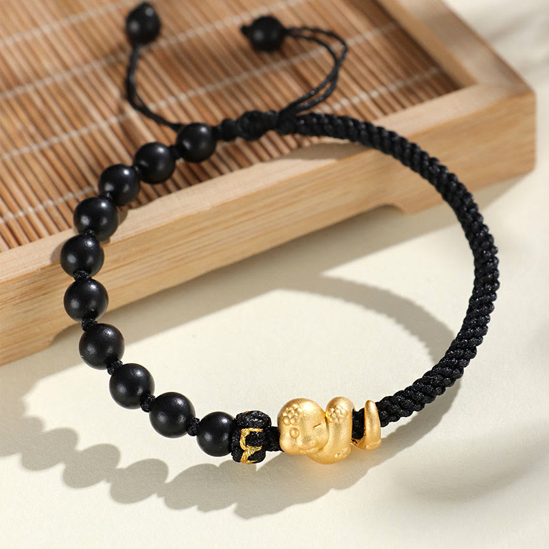 6mm Small Leaf Red Sandalwood Protection Bracelet with Red Rope - Unisex
