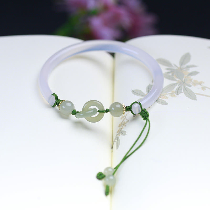 White Agate Hetian Jade Interlocking Harmony Bracelet
