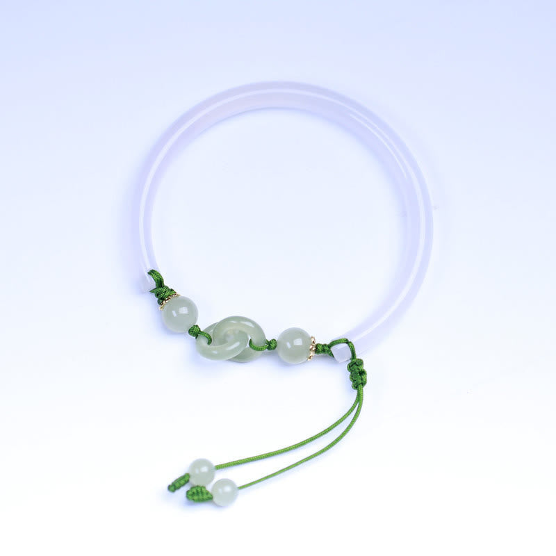 White Agate Hetian Jade Interlocking Harmony Bracelet