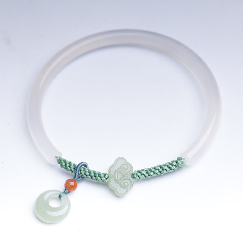 White Agate Hetian Jade Auspicious Clouds Peace Buckle Bracelet Bangle