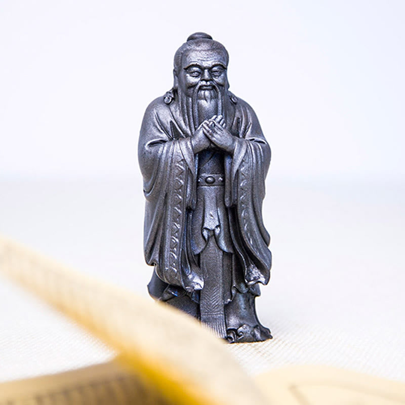 Statue de Confucius en résine de poudre de fer spirituelle faite à la main de 14 cm