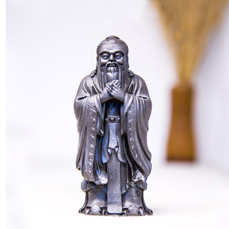 Statue de Confucius en résine de poudre de fer spirituelle faite à la main de 14 cm