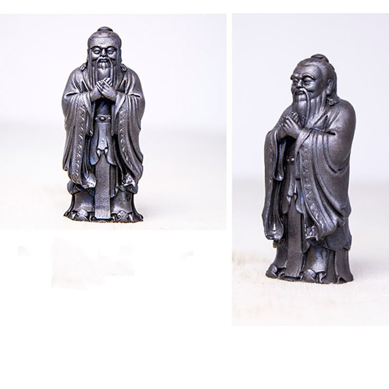 Statue de Confucius en résine de poudre de fer spirituelle faite à la main de 14 cm