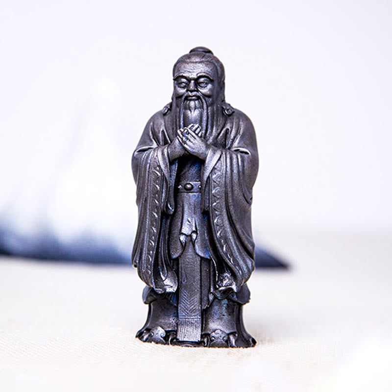 Statue de Confucius en résine de poudre de fer spirituelle faite à la main de 14 cm