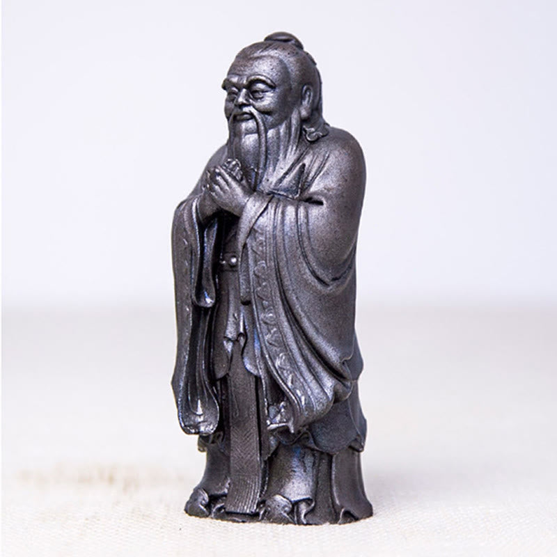 Statue de Confucius en résine de poudre de fer spirituelle faite à la main de 14 cm