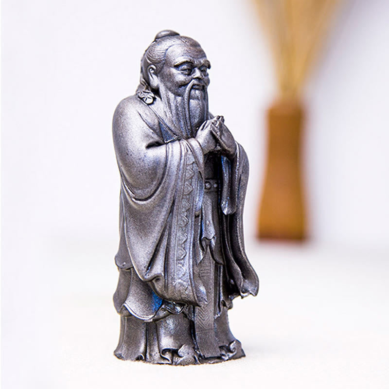 Statue de Confucius en résine de poudre de fer spirituelle faite à la main de 14 cm