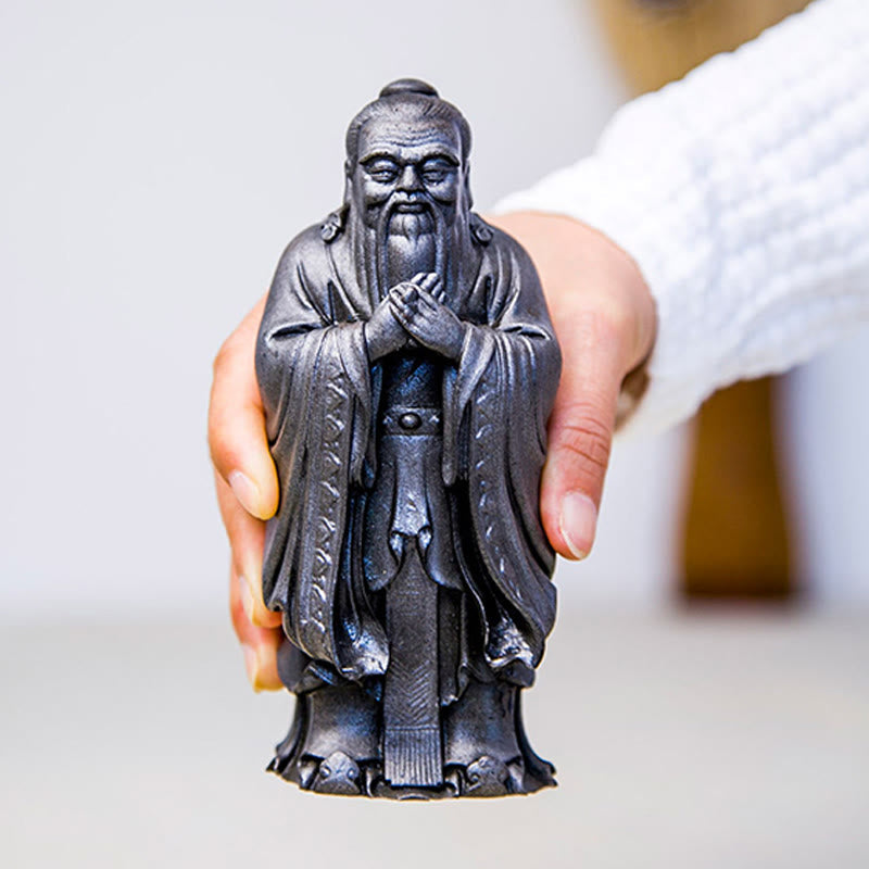Statue de Confucius en résine de poudre de fer spirituelle faite à la main de 14 cm
