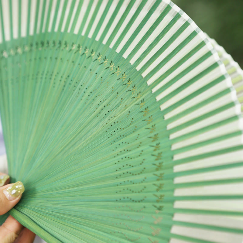 Chinese Folding Fan Dragonfly Mulberry Silk 23cm