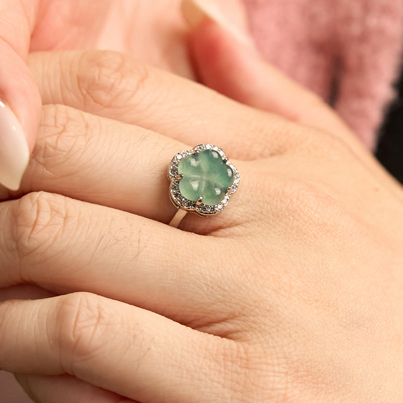 10mm Jade Flower Alloy Ring for Prosperity & Balance