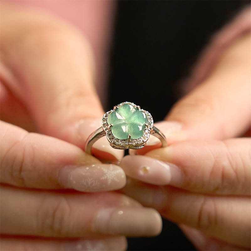 10mm Jade Flower Alloy Ring for Prosperity & Balance