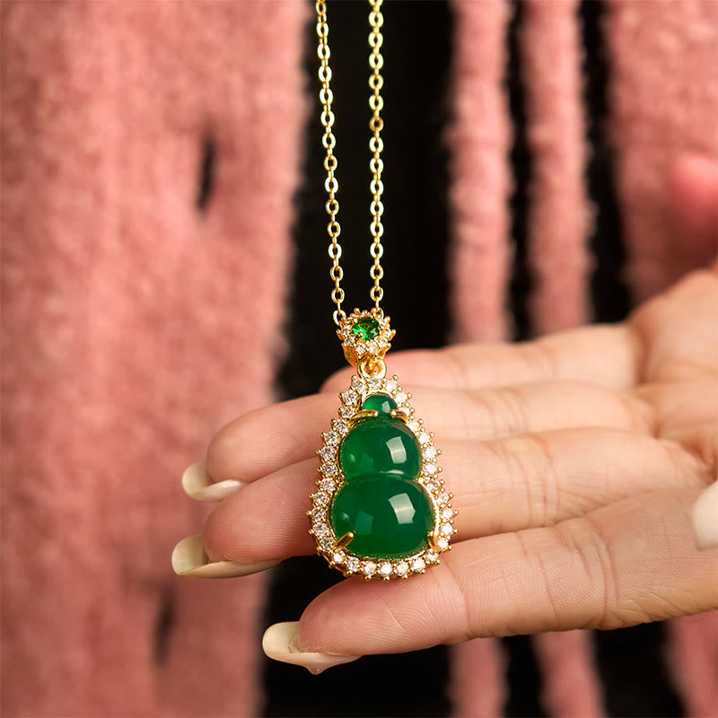 Green Chalcedony Gourd Pendant Necklace for Protection