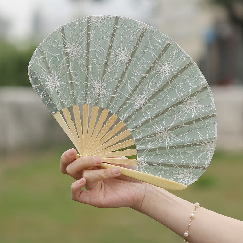 Retro Flower Embroidery Chinese Folding Fan 21cm