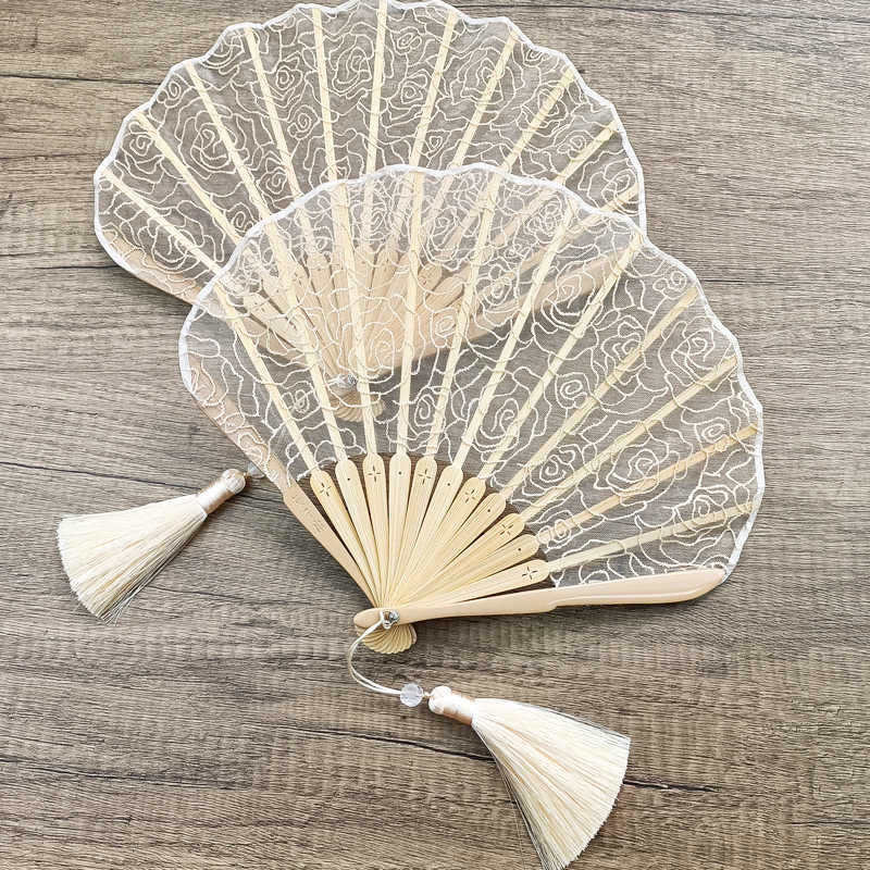 OldLace Rose Embroidery Chinese Folding Fan 22cm