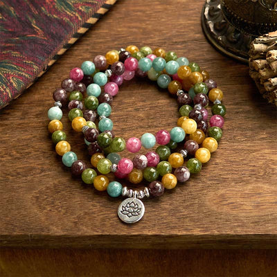 Bracelet Mala Sagesse Lotus Tourmaline 108 Perles