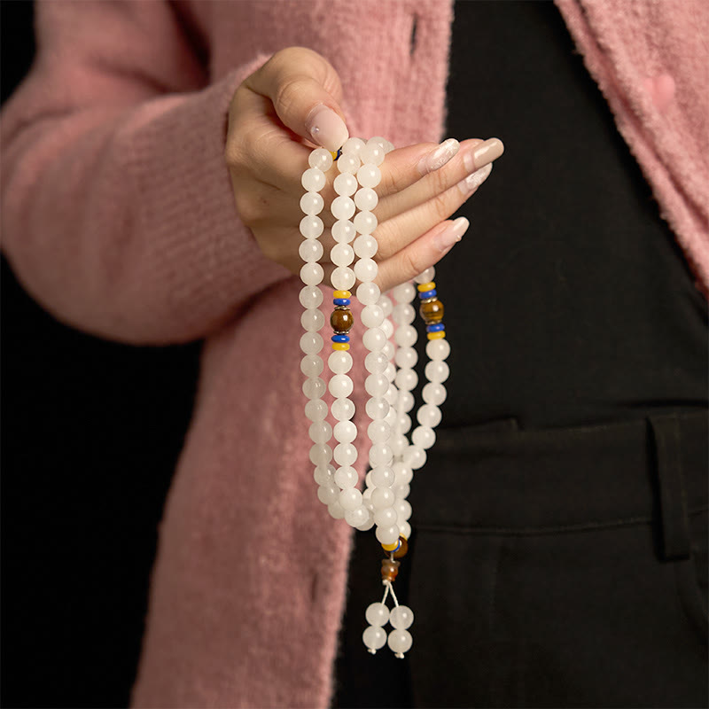 108 Bead Golden Silk Jade Mala Bracelet for Wealth & Luck