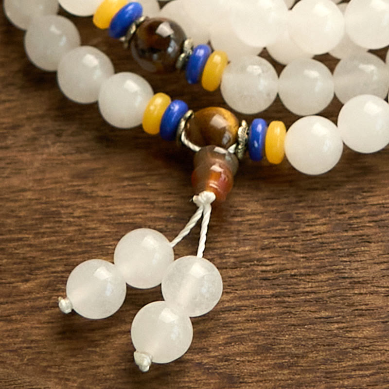 108 Bead Golden Silk Jade Mala Bracelet for Wealth & Luck