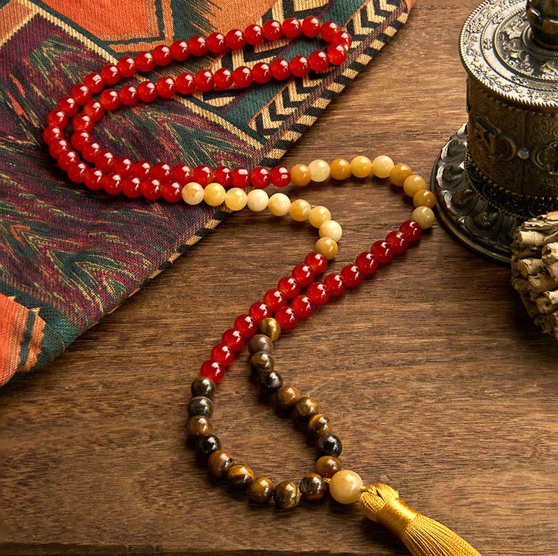 108 Bead Red Agate Tiger Eye Calm Mala Bracelet