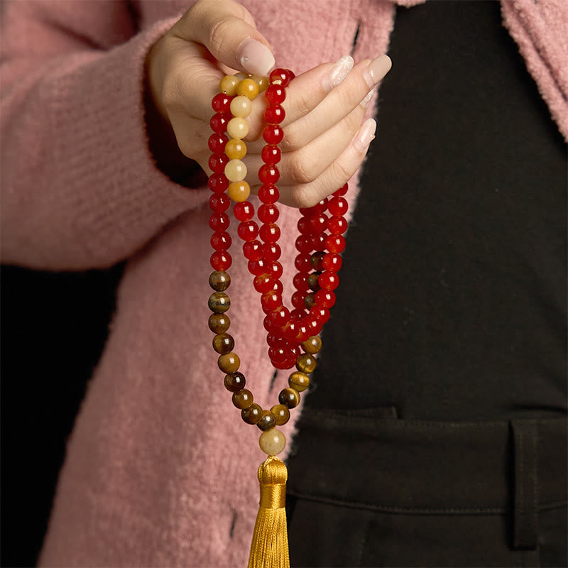 108 Bead Red Agate Tiger Eye Calm Mala Bracelet