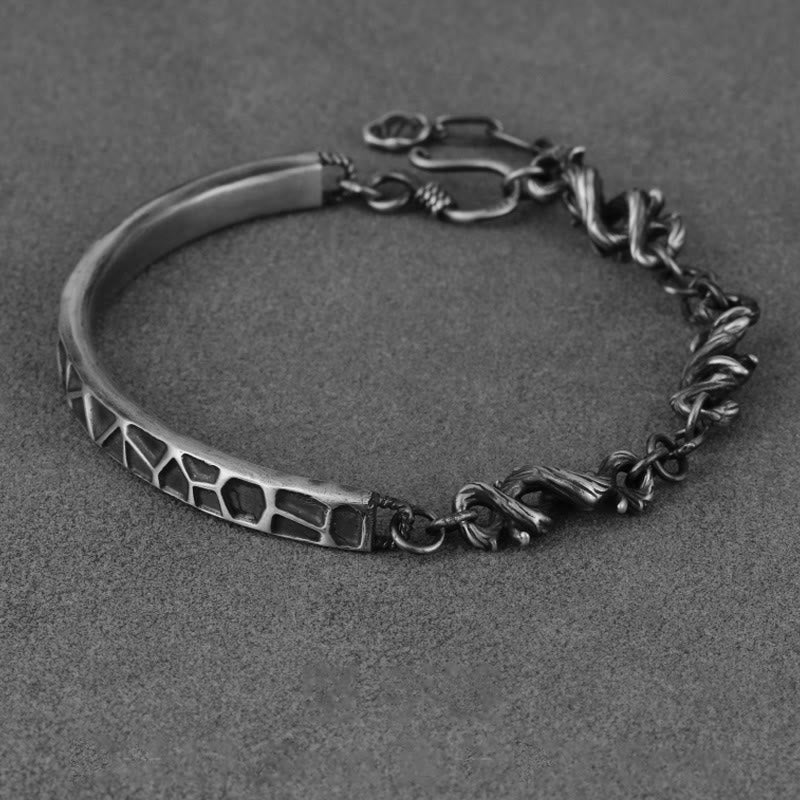Men's Sterling Silver Protection Bracelet with Hammer & Thorn Design