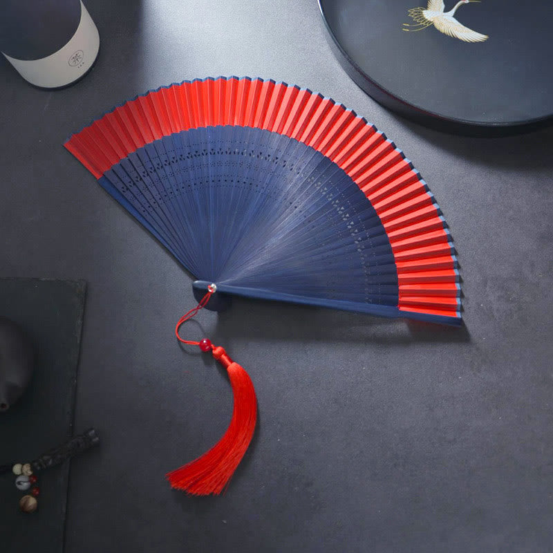 Cotton Linen Folding Fan with Bamboo and Rabbit Design