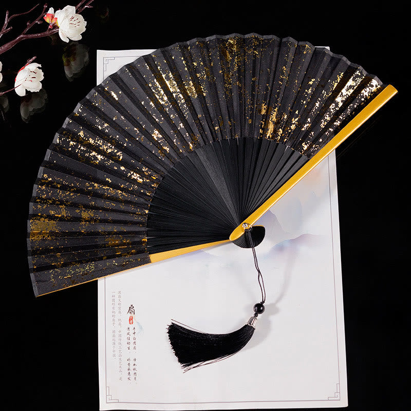 21cm Chinese Folding Fan with Crane & Auspicious Clouds Design