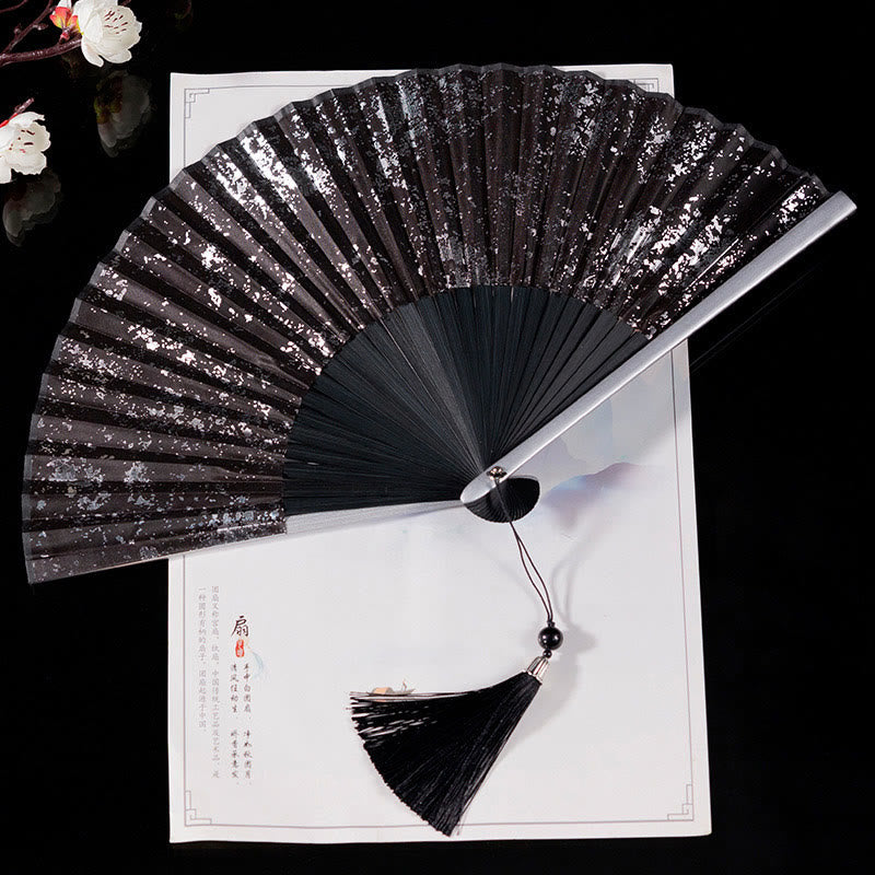 21cm Chinese Folding Fan with Crane & Auspicious Clouds Design