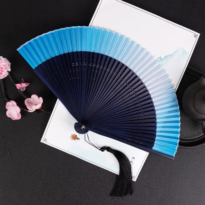 21cm Chinese Folding Fan with Crane & Auspicious Clouds Design