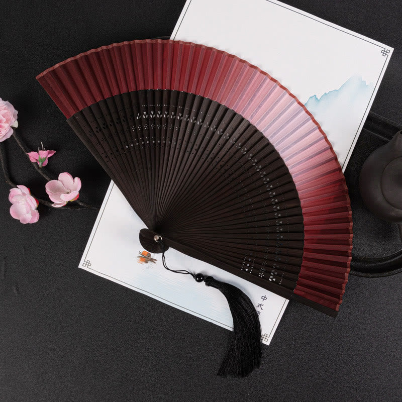 21cm Chinese Folding Fan with Crane & Auspicious Clouds Design