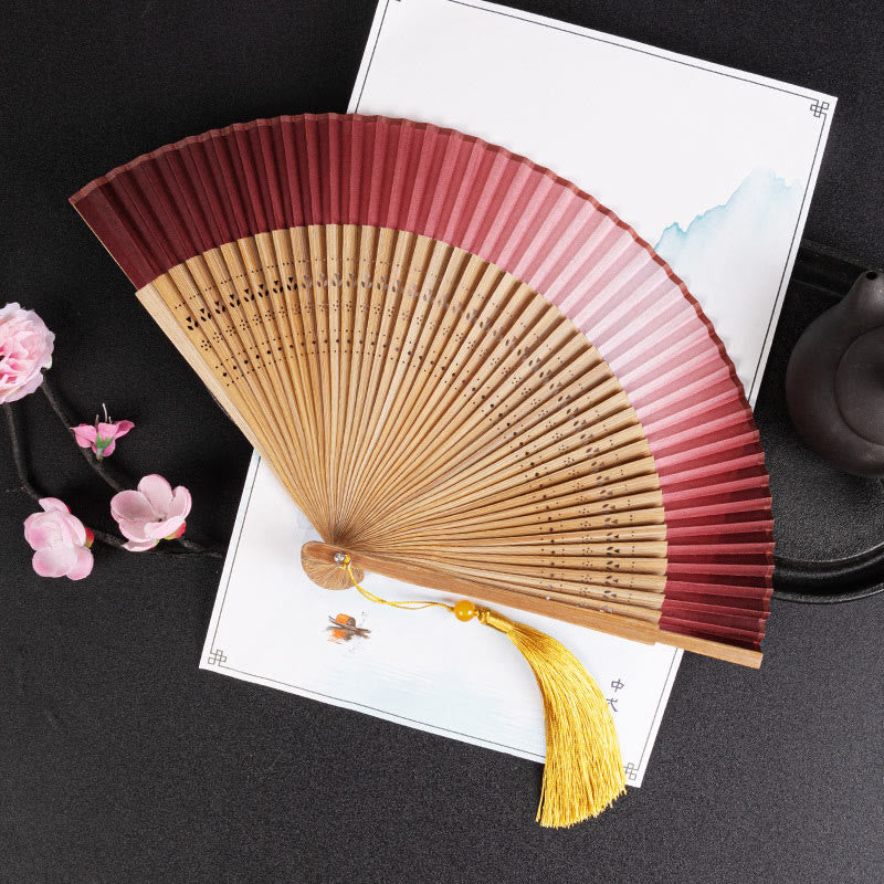 21cm Chinese Folding Fan with Crane & Auspicious Clouds Design