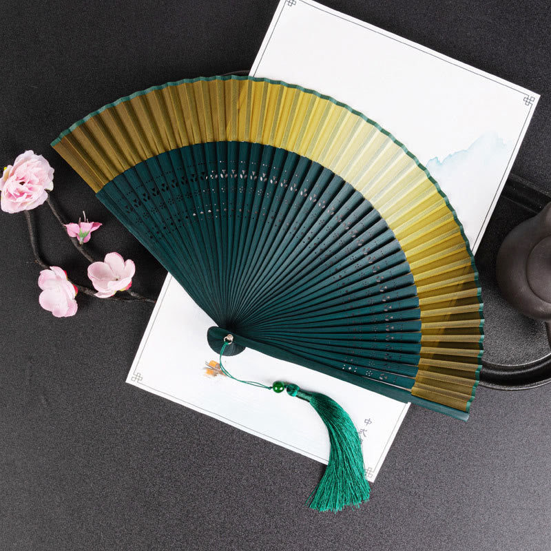 21cm Chinese Folding Fan with Crane & Auspicious Clouds Design