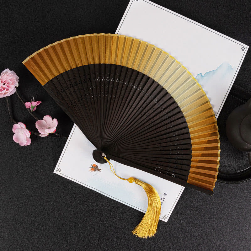 21cm Chinese Folding Fan with Crane & Auspicious Clouds Design