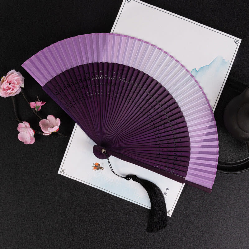 21cm Chinese Folding Fan with Crane & Auspicious Clouds Design