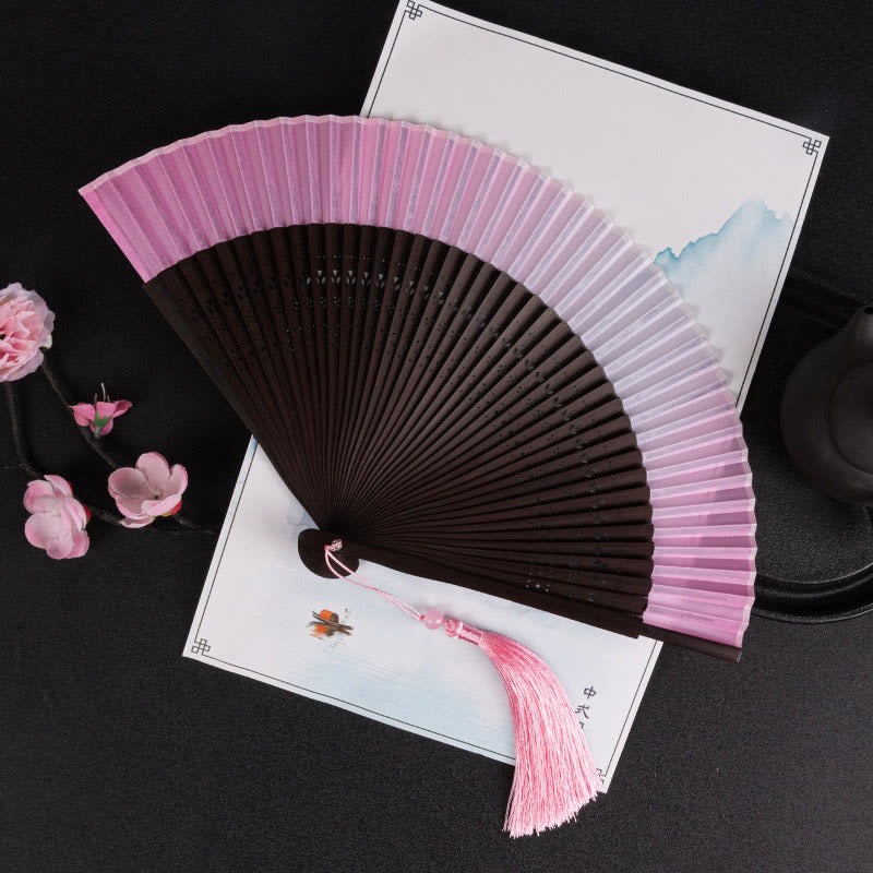 21cm Chinese Folding Fan with Crane & Auspicious Clouds Design