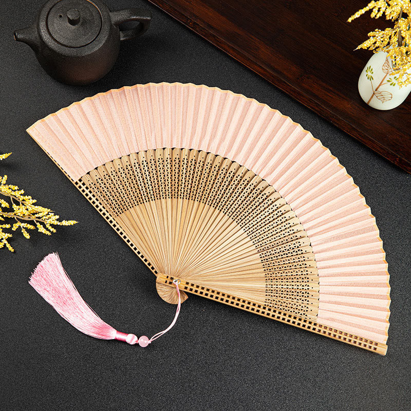 21cm Chinese Folding Fan with Crane & Auspicious Clouds Design