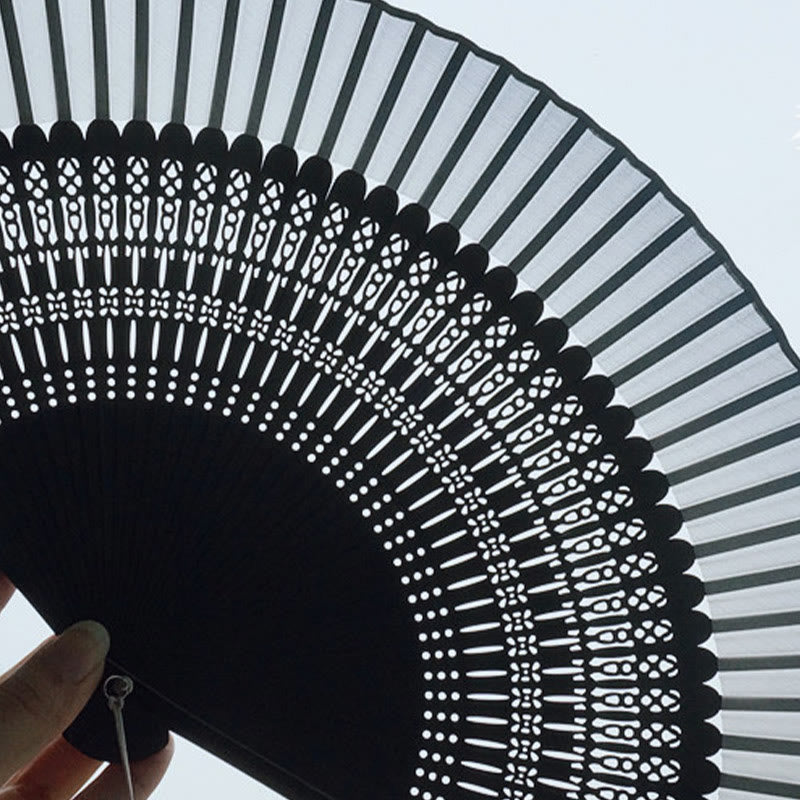 Silk Folding Fan Ink Gradient 22cm with Plum Tassel