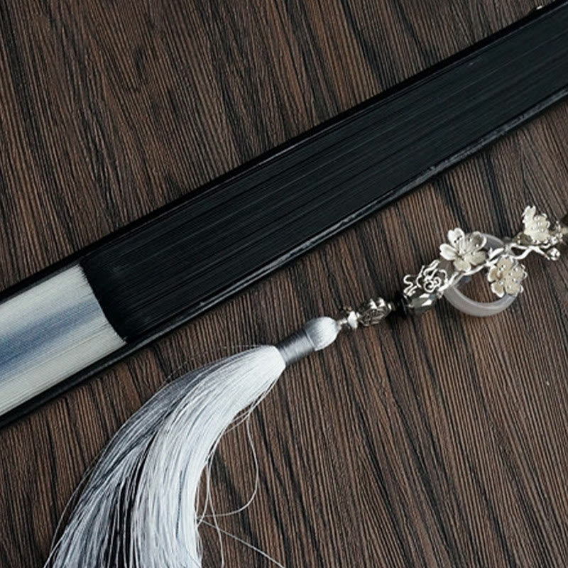 Silk Folding Fan Ink Gradient 22cm with Plum Tassel