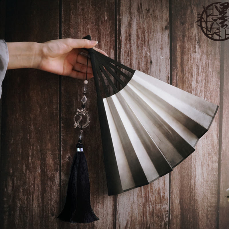 33cm Black White Ink Gradient Folding Fan with Bamboo Frame