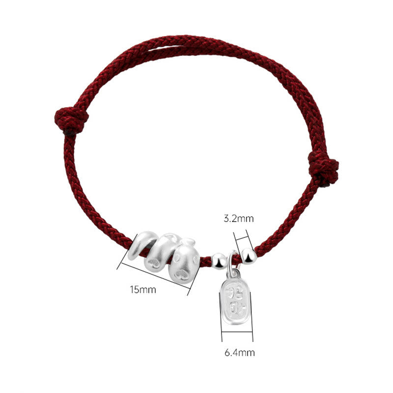 Adjustable 999 Sterling Silver Snake Red String Bracelet for Luck