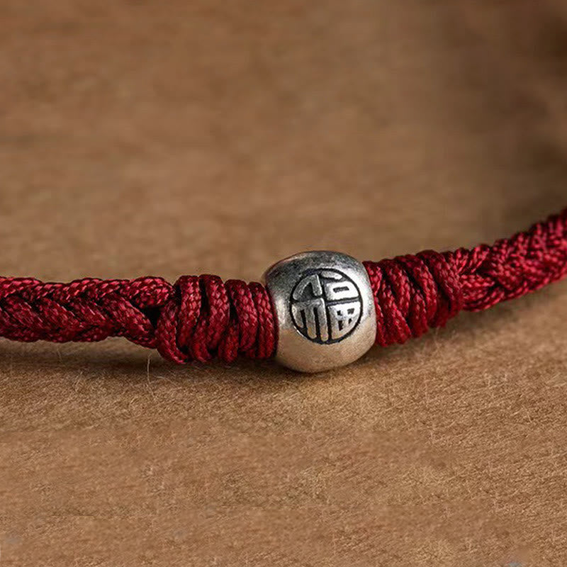 Adjustable Red String Fu Bead Bracelet | 925 Sterling Silver