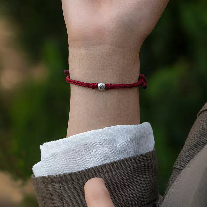 Adjustable Red String Fu Bead Bracelet | 925 Sterling Silver